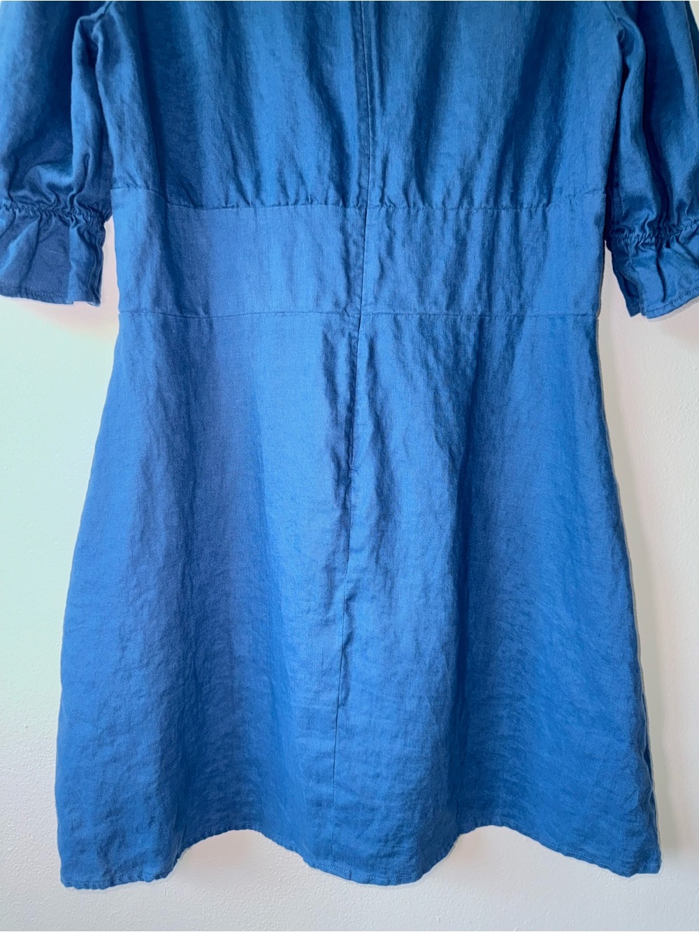 Reformation Simi Linen Mini Dress Blue Puff Sleeve V-Neck Size 12 - Picture 7 of 13